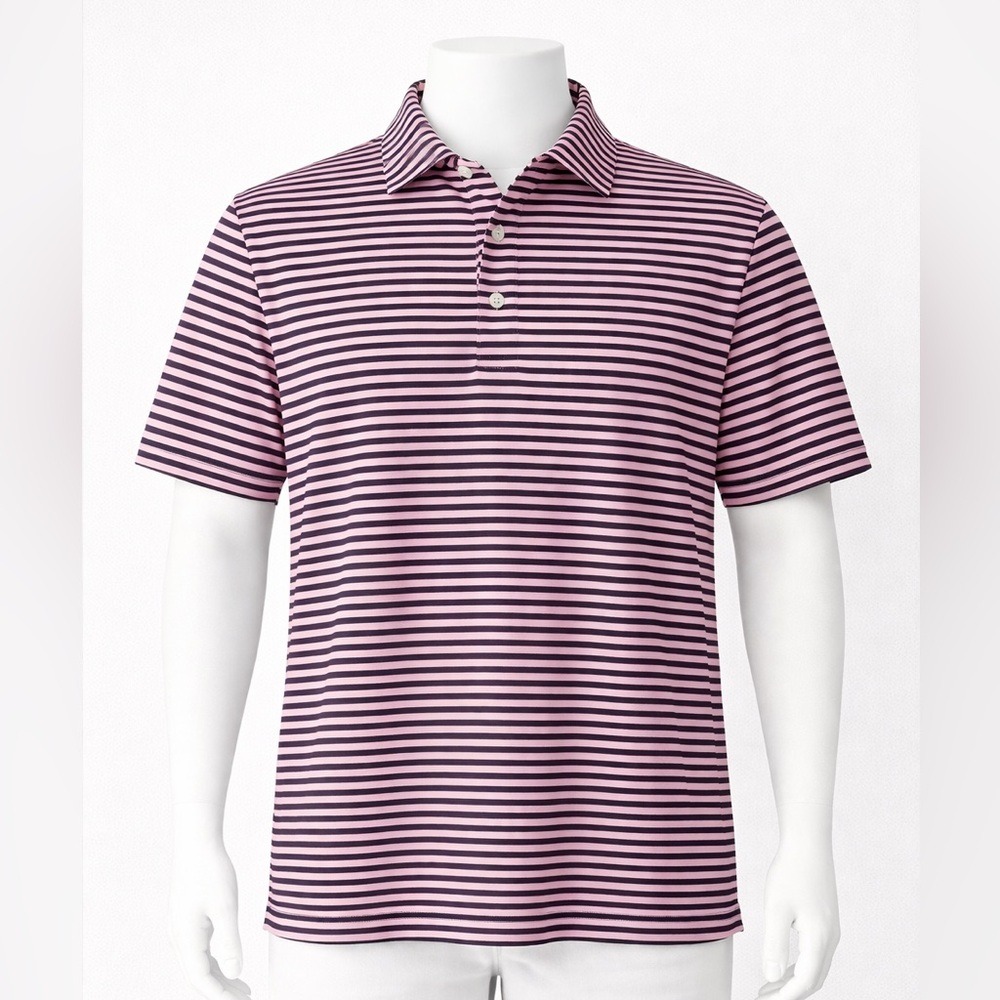 TURTLESON Golf Polo Shirt Mens Large Pink Black Stripe Performance Stretch